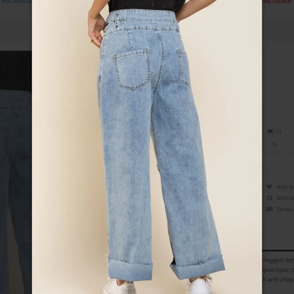 POL jeans POL pants CUT SMALL fit 6-8 Distressed Cuffed Wide-Leg Cropped Jeans